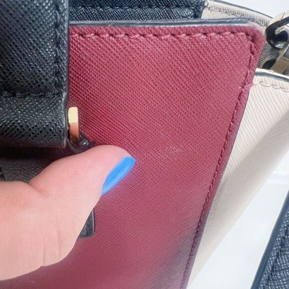 Kate Spade Cameron Street Small Hayden Burgundy Cream Leather Structured Handbag - Picture 11 of 14